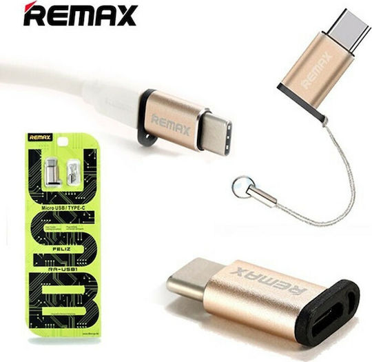 Remax RA-USB1 Μετατροπέας USB-C male σε micro USB female Gold Χρυσό 1τμχ