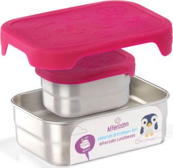 Affenzahn Edelstahl Kinderlebensmittelbehälter Abendessen-Set Rosa 16,5 x 12 x 6cm