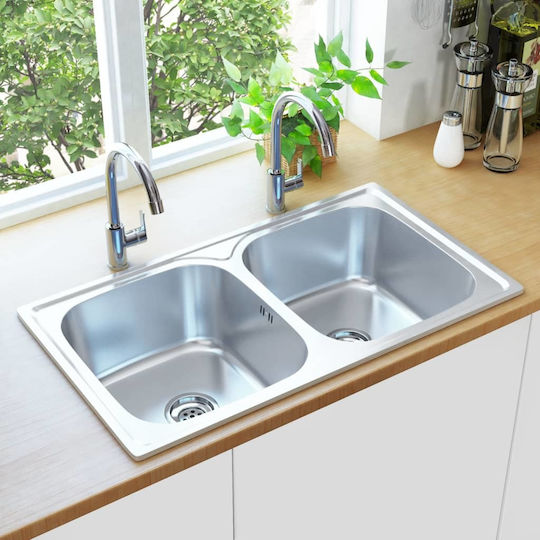 vidaXL Ένθετος Νεροχύτης Inox Σατινέ Μ84xΠ48cm Ασημί