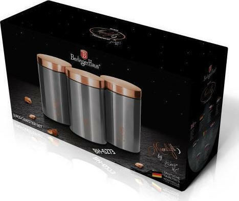 Berlinger Haus Moonlight Collection Σετ 3τμχ Βάζα για Καφέ / Ζάχαρη / Τσάι με Καπάκι από Ανοξείδωτο Ατσάλι Ασημί 18x11x17.8cm 3τμχ