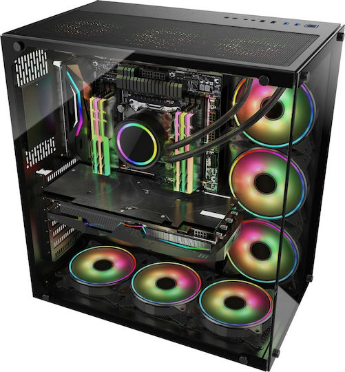 Inter-Tech C-701 Panorama Gaming Midi Tower Κουτί Υπολογιστή με Πλαϊνό Παράθυρο Μαύρο