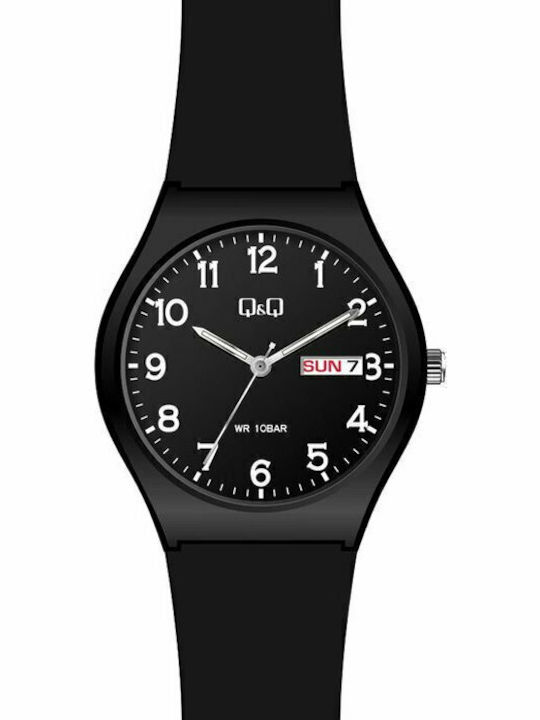 Q&Q Ανδρικό Ρολόι 38mm Μπαταρίας με Μαύρο Καουτσούκ Λουράκι