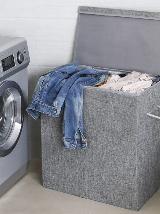 Songmics Fabric Collapsible Laundry Basket 142lt with Cap 60x36x66cm Gray 142lt with 2 Compartments