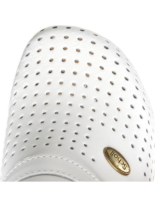 Scholl Super Comfort Leather Anatomic Clogs White
