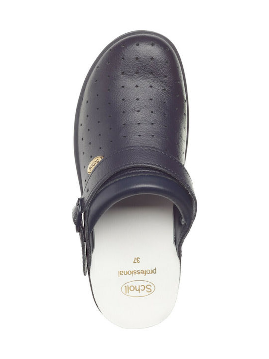 Scholl New Bonus Leather Anatomic Clogs Blue