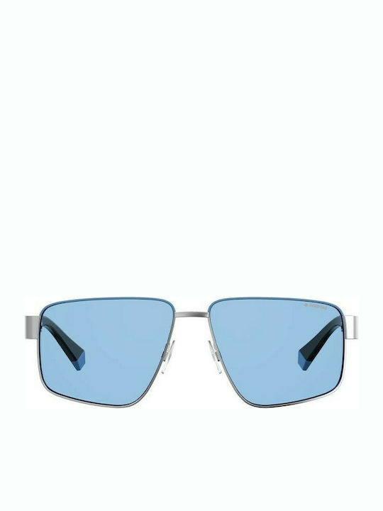 Polaroid Men's Sunglasses with Silver Metal Frame and Light Blue Polarized Lens PLD6121/S KUF/C3