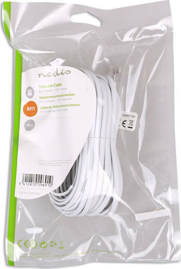 Nedis Τηλεφωνικό Καλώδιο RJ11 6P4C 10m Λευκό (TCGP90200WT100)