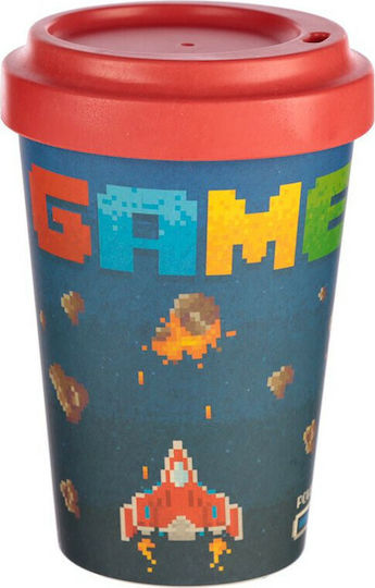 Puckator Game Over Becher Bamboo mit Deckel Rot 400ml