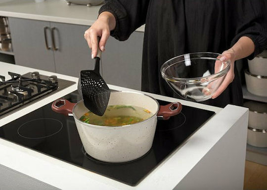 Nava Deep Colander Pasta Spoon Nylon Black 35cm