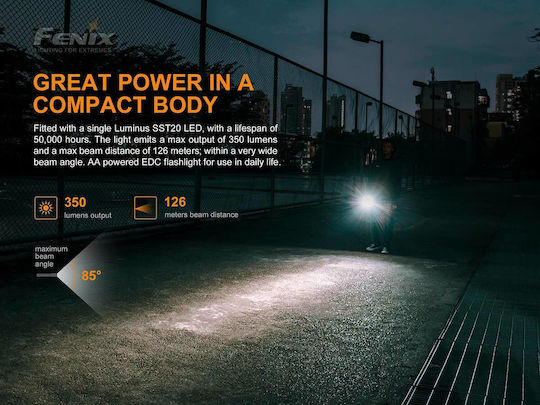 Fenix Φακός LED IP68 με Μέγιστη Φωτεινότητα 350lm E20V2