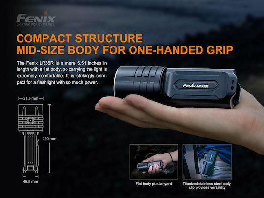 Fenix Επαναφορτιζόμενος Φακός LED IP68 με Μέγιστη Φωτεινότητα 10000lm LR35R
