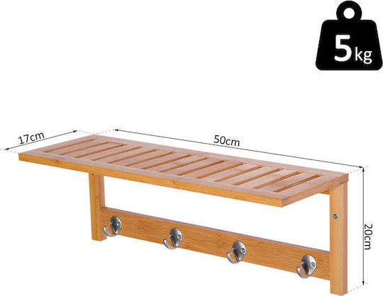 HomCom Κρεμάστρα Τοίχου 5 Θέσεων Καφέ 50x17x20cm