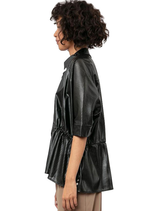 Lighthouse Women's Leather Short Sleeve Shirt Black