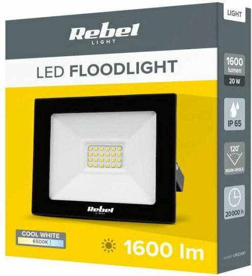 Rebel Στεγανός Προβολέας LED 20W Ψυχρό Λευκό 6500K IP65