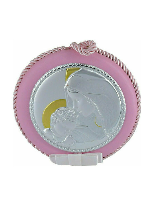 Prince Silvero Θείο Βρέφος Heilige Ikone Kinder Amulett mit der Jungfrau Maria Pink aus Silber MA-DM606-LR