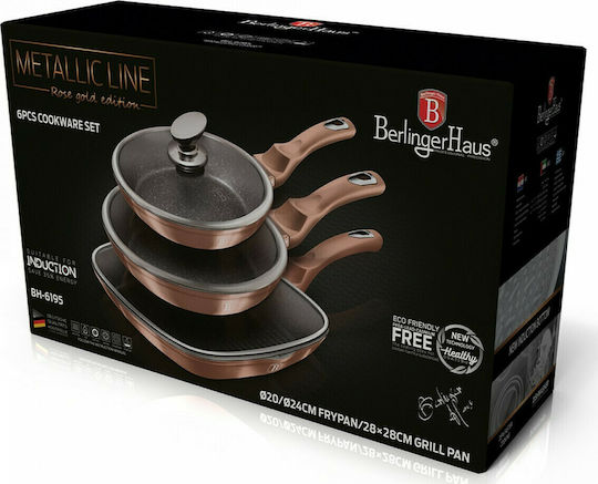 Berlinger Haus Metallic Line Σετ Τηγάνια από Αλουμίνιο Rose Gold Collection με Επίστρωση από Πέτρα 3 Σκευών