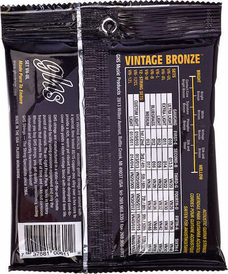 GHS Strings Vintage Set of Bronze Acoustic Guitar Strings 10 - 46 Ultra Light