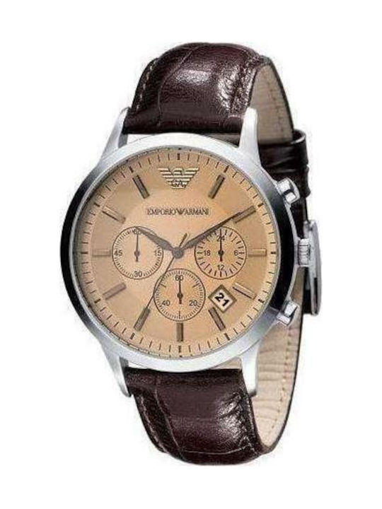 Emporio Armani Watch Chronograph Battery with Brown Leather Strap