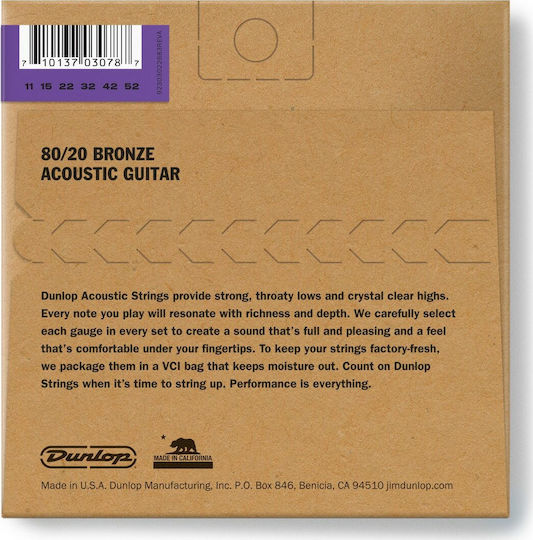 Dunlop 80/20 Bronze Acoustic Guitar Strings Set 11 - 52
