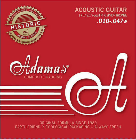 Adamas Historic Reissue Set of Phosphor Bronze Acoustic Guitar Strings 10 - 47 Extra Light