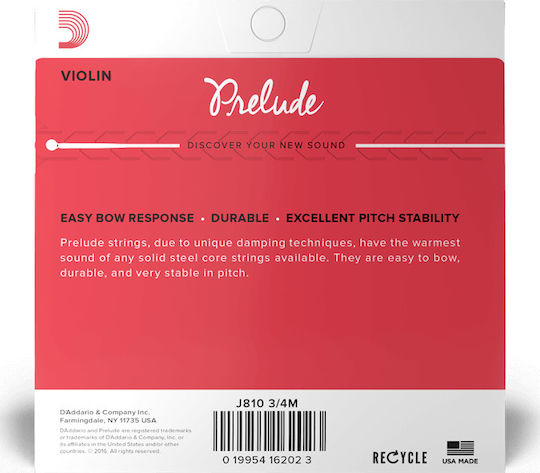 Daddario Set of Steel Strings for Violin 3/4 Prelude Violin 3/4 Medium