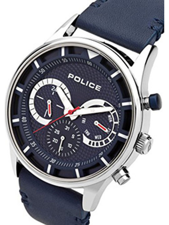 Police Driver Men's Watch 54mm Chronograph Battery with Blue Leather Strap