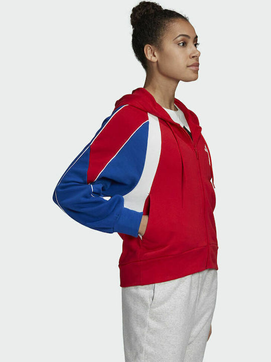 Colorblock Women's Sweatshirt Jacket Hooded Scarlet Red