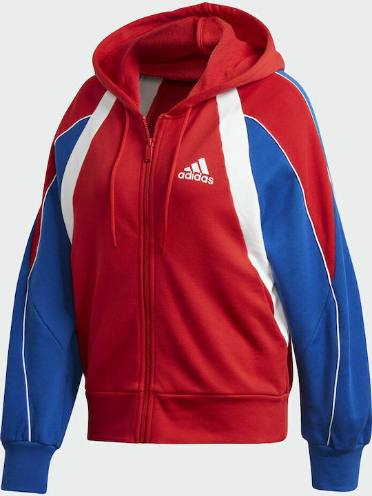 Colorblock Women's Sweatshirt Jacket Hooded Scarlet Red