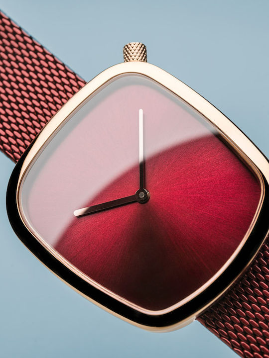 Bering Time Classic Damen Uhr mit Burgundisch Metallarmband