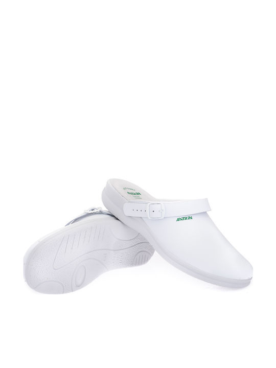 Antrin Herren Leder Anatomisch Clogs Weiß