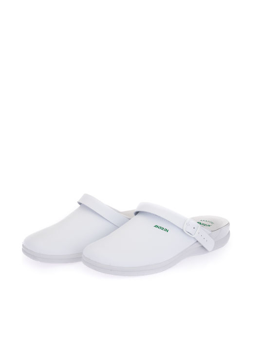 Antrin Herren Leder Anatomisch Clogs Weiß