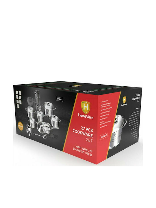 HomeVero Комплект съдове за готвене от Неръждаема Стомана Silver HV-1027 27бр