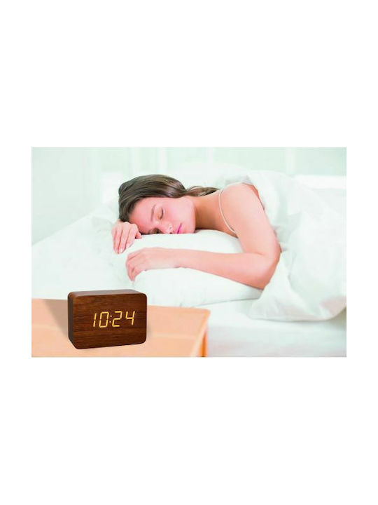 TFA Tabletop Digital Clock with Alarm & Radio Brown 60.2549.08