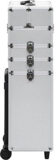 vidaXL Metallic Cosmetic Case Wheeled Silver H74xW37xD24cm