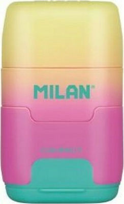 Milan Sunset Plastic Double Pencil Sharpener with Eraser (Μiscellaneous Colours)