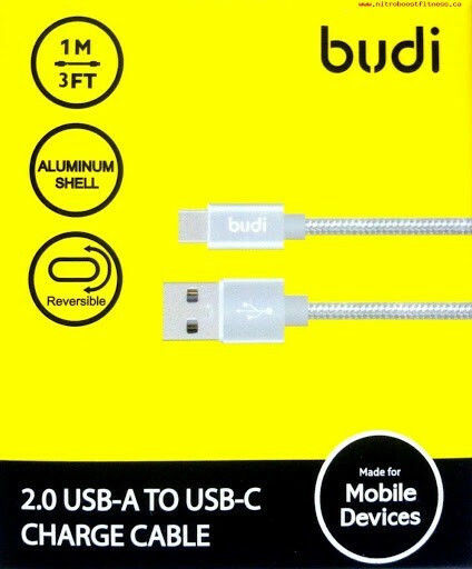Budi Braided USB 2.0 Cable USB-C male - USB-A Ασημί 1m M8J180T-SLV