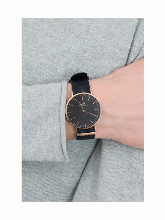 Daniel Wellington Classic Cornwall Ανδρικό Ρολόι 40mm Μπαταρίας με Μαύρο Υφασμάτινο Λουράκι