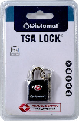 Diplomat Aluminum Padlock Brass with Key Black with TSA Certification 1pcs