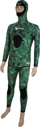 XDive Alga Open Cell Full Diving Suit Shaved with Chest Pad for Spearfishing Camouflage Green 3mm 64130