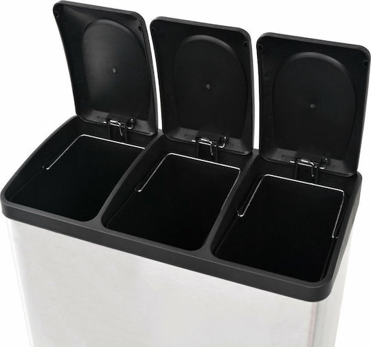 vidaXL Recycling Metallic Waste Bin 3x18lt with Pedal Inox