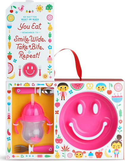 Munchkin Σετ Φαγητού Be Happy από Πλαστικό με Αντιολισθητική Βάση Ροζ 4τμχ για 12+ μηνών