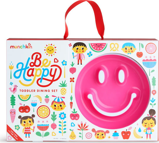Munchkin Σετ Φαγητού Be Happy από Πλαστικό με Αντιολισθητική Βάση Ροζ 4τμχ για 12+ μηνών