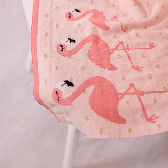 Bizzi Growin Одеяло Детски пелени за пелени Flamingo 100% памук Розов 70x90см.