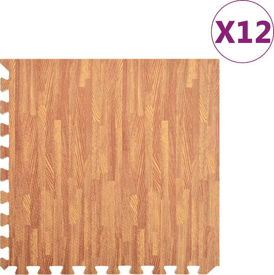 vidaXL Δάπεδα Παζλ Γυμναστηρίου Καφέ 60x60x1cm 12τμχ