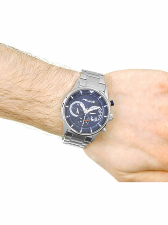 Police Driver Ceas Bărbați 54mm Cronograf Baterie cu Brățară Din Metal Argintie