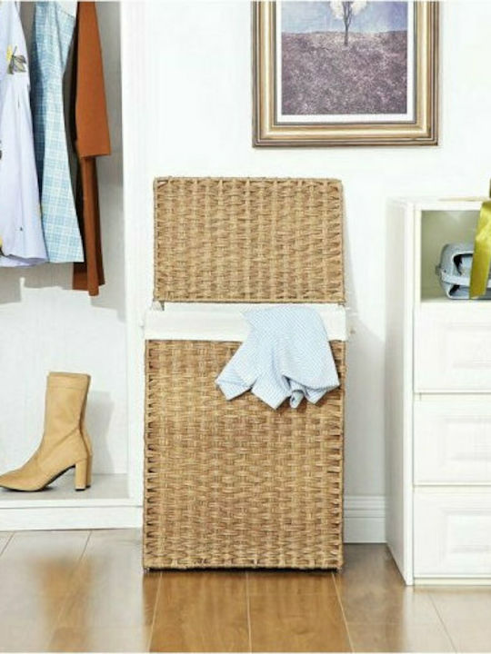 Songmics Wicker Collapsible Laundry Basket 90L with Lid 46x33x60cm Brown