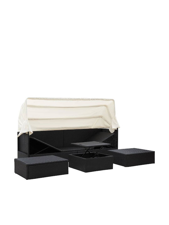 Șezlong-Pat Rattan cu Pernă Neagră Set cu Masă