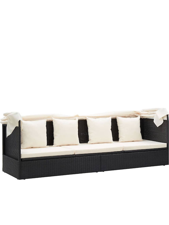Șezlong-Pat Rattan cu Pernă Neagră Set cu Masă