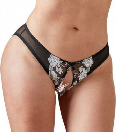 Cottelli Collection Charming Crotchless Embroidered Brief Γυναικείο Sexy Slip Αυτοκινήτου Black