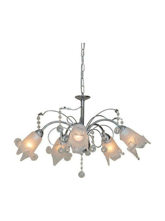 Home Lighting Memo Adjustable Pendant Light Silver with Crystals for 5 Bulbs E14, E.14 65cm